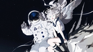 Astronaut Anime Girls Spacesuit Starry Night Space Wings Schoolgirl School Uniform 3840x2160 Wallpaper