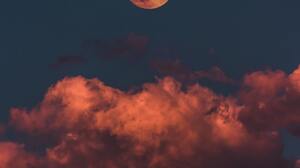 Sky Blue Clouds Red Moon 2814x4221 wallpaper