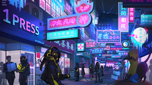 Cyberpunk Neon Cats Women Men Neon Lights Digital Art 2880x1800 Wallpaper
