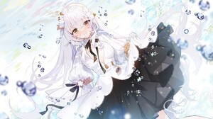 Anime Anime Girls Smiling Looking At Viewer Dress Water Drops Long Hair Blushing Flower In Hair Lift 2222x1321 Wallpaper