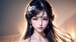 Spectacles Ai Art Earring Asian Women Long Hair Glasses Flower In Hair Looking At Viewer Simple Back 1920x1080 Wallpaper
