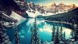 Lake Forest Moraine Lake Mountains Canada Pine Trees Banff National Park Valley Nature Trees Reflect 1920x1080 Wallpaper
