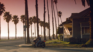 Top Gun Movies Film Stills Tom Cruise Actor Motorcycle Palm Trees Street House Road Sign Sky Sunset  1920x1080 Wallpaper