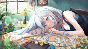 Anime Anime Girls Long Hair Nintendo Switch Flowers Blue Hair Silver Hair 1920x1080 Wallpaper