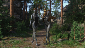Atomic Heart Daz 3D CGi Video Games The Twins Atomic Heart Video Game Characters Path Forest Trees 2560x1440 Wallpaper