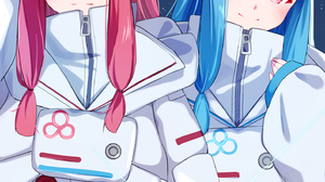 Anime Anime Girls Voiceroid Kotonoha Akane Kotonoha Aoi Long Hair Pink Hair Blue Hair Twins Two Wome 1457x2064 Wallpaper