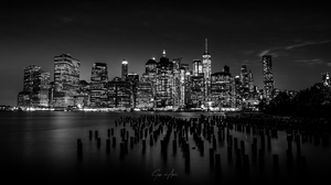 Night Monochrome City Urban Skyline Skyscraper Building Signature Water Sea Manhattan New York City  2684x1510 Wallpaper