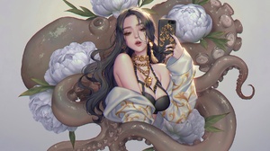 Love Cacao Phone Anime Anime Girls Selfies Bar Octopus Long Hair Long Nails Lips 1803x1640 Wallpaper