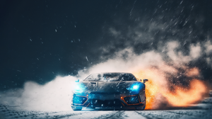 Ai Art Sports Car Snow Car Headlights 3296x1854 Wallpaper