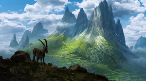 David Frasheski Clouds Goat Rocks Artwork Goats Digital Art Landscape Drawing ArtStation 3840x2259 Wallpaper