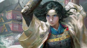 Nero Gen Digital Art Artwork Illustration Women Painting Samurai Katana Dark Hair Armor Blue Eyes Wa 1313x1826 Wallpaper
