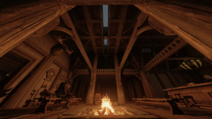 The Elder Scrolls V Skyrim Video Games Fire Bonfire Wood Fictional Chair Dragonborn Interior Video G 1920x1080 wallpaper