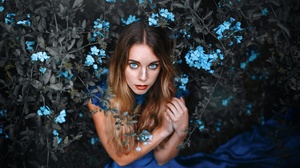 Blue Dress Blue Eyes Blue Flower Brunette Flower Freckles Lipstick Redhead 2048x1365 Wallpaper
