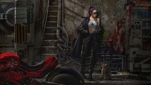 Biker Girl Cat Girl Sci Fi Cyber Red Glass Design 4096x2304 Wallpaper