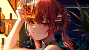 Anime Anime Girls Face Redhead Smiling Drink Alcohol Looking At Viewer Heterochromia Grin Houshou Ma 1920x1600 Wallpaper