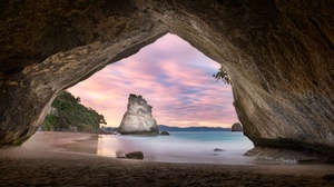 Beach Cave New Zealand Rock Sand 7360x4788 Wallpaper