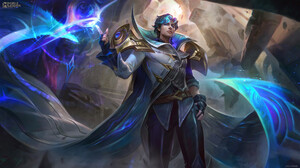 Jack Wang Drawing Men Magician Blue Hair Blue Eyes Shoulder Pads White Clothing Gloves Spell Blue Fa 1920x1080 Wallpaper