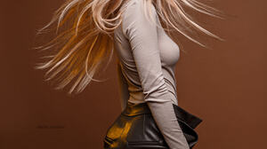 Anton Harisov Women Blonde Long Hair Pants Hair In Face Looking At Viewer Simple Background Portrait 1200x1800 wallpaper