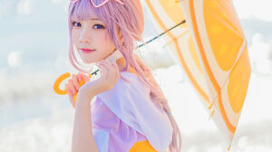 Women Model Asian Beach Purple Hair Bunny Ears Umbrella Women Outdoors Cosplay Sunlight 1800x2698 Wallpaper