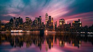 Photography USA New York City Reflection Sunset Skyscraper Bridge Manhattan City Cityscape City Ligh 3000x1688 Wallpaper