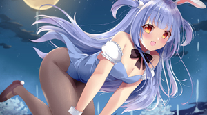 Anime Anime Girls Bunny Ears Bunny Girl Moon Sky Clouds Night Bow Tie Looking At Viewer Blushing Lon 2048x1448 Wallpaper