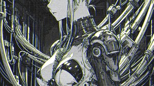 Xenotrip Anime Girls Cyberpunk Monochrome Long Hair Cyborg Manga Portrait Looking At The Side Portra 1638x2048 Wallpaper