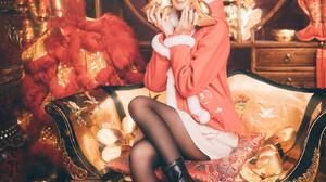 Asian Model Women Women Indoors Indoors Holiday Christmas Smiling Happy Boots Heels Brunette 1365x2048 Wallpaper