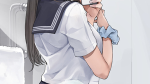 Anime Girls Anime Original Characters Selfies Cellphone JK School Uniform Sailor Uniform 2D Artwork  2534x4219 Wallpaper