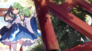 Anime Anime Girls Ke Ta Artwork Touhou Kochiya Sanae Moriya Suwako Yasaka Kanako Torii 3746x868 Wallpaper