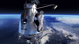 Men Aerial View Space Earth Horizon Felix Baumgartner Atmosphere Spacesuit Helmet Red Bull Skydiver  1920x1080 Wallpaper