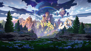 Castle Landscape Mountains Blue Flowers Flowers Rocky Mountains Floating Island Planet Clouds Bridge 1920x1038 Wallpaper