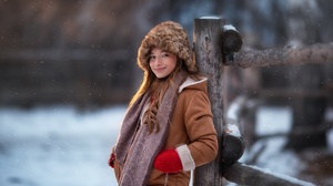 Women Model Women Outdoors Winter Cold Outdoors Smiling Looking At Viewer Fur Hat Fur Cap Snow Fence 1920x1280 Wallpaper