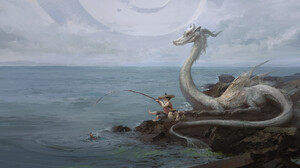 Su Jian Illustration Artwork Dragon Sea Fishing Creature 1920x1056 Wallpaper