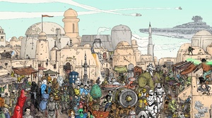 Artwork Star Wars Science Fiction R2 D2 Chewbacca Stormtrooper Landspeeder Batman Spock Lando Calris 3420x1428 Wallpaper