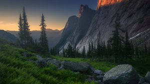 Mountains Clear Sky Trees Sunset Sunlight Nature Rocks Sunset Glow Sky Russia 2870x1914 Wallpaper