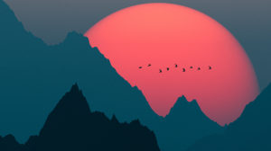 Digital Digital Art Artwork Illustration Nature Landscape Mountains Sunset Sun Birds Minimalism 3840x2160 Wallpaper