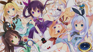 Anime Anime Girls Gochuumon Wa Usagi Desu Ka Bow Tie Dress Smiling Blushing Looking At Viewer Drink  1602x899 Wallpaper