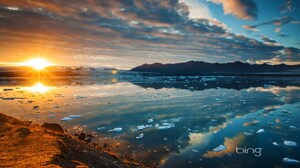 Iceland Lagoon Sun Sunrise Sunset Water 1920x1200 Wallpaper