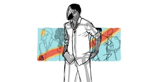 Men Sketches Drawing Hands In Pockets Looking Away Beard Necklace Flag 8109x4141 Wallpaper