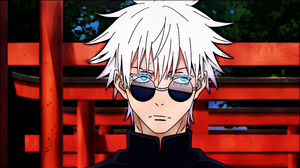 Satoru Gojo Jujutsu Kaisen Anime Anime Boys Looking Away Sunglasses White Hair Blue Eyes Torii Frown 3840x2160 Wallpaper