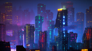 Digital Art Artwork Illustration City Cityscape Night Futuristic Futuristic City Cyberpunk Building  2800x1436 Wallpaper