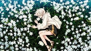 Mushoku Tensei Anime Sylphiette Anime Girls Pointy Ears Closed Eyes Flowers Grass Sleeping Petals Ly 3840x2160 Wallpaper
