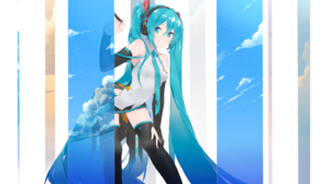 Hatsune Miku Vocaloid Anime Girls Blue Hair Clouds Blue Eyes Twintails Headphones Sky Looking At Vie 1920x1080 Wallpaper