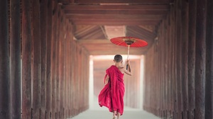Boy Buddhism Monk Religious Umbrella 3500x2336 Wallpaper