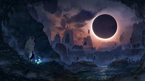 Princess Mononoke Landscape Moon Eclipse 2352x1080 Wallpaper