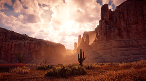 Horizon Zero Dawn Video Game Landscape Video Games CGi Clouds Sky Cactus Sunset Sunset Glow 1920x1080 wallpaper