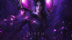 Nixeu Drawing Women Dark Hair Purple Eyes Butterfly Magic Purple Dark Fantasy Art League Of Legends 1700x1063 wallpaper