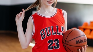 Women Brunette Model Looking At Viewer Bokeh Portrait Display Basketball Blurred Holding Hair Vertic 1707x2560 Wallpaper
