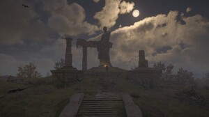 Assassins Creed Valhalla HDR Video Games Stars Clouds Statue Sky Moon 3840x2160 Wallpaper