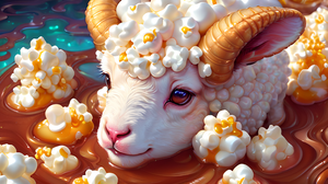 Ai Art Sheep Lamb Popcorn Caramel Animals Sweets Horns 3640x2048 wallpaper